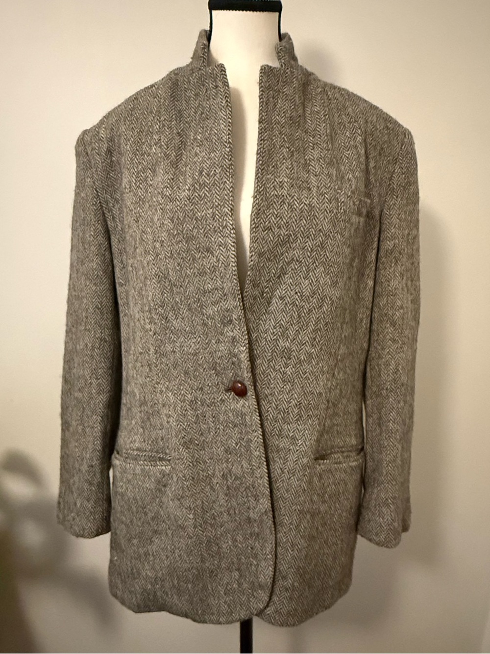 Ralph Lauren Gray Herringbone wool Single-Button Jacket